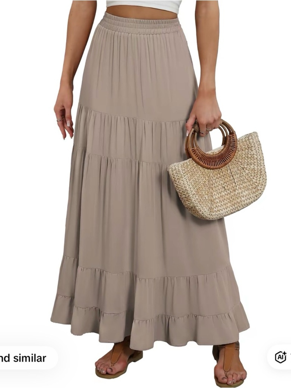 Women’s Taupe Tiered Maxi Skirt - Lightweight Summer Skirt
